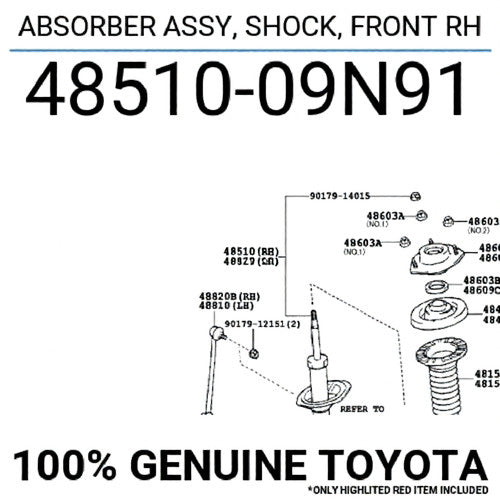4851009N91 Genuine Toyota ABSORBER ASSY, SHOCK, FRONT RH 48510-09N91 - GK Auto Parts