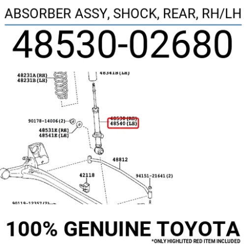 4853002680 Genuine Toyota ABSORBER ASSY, SHOCK, REAR, RH/LH 48530-02680 - GK Auto Parts