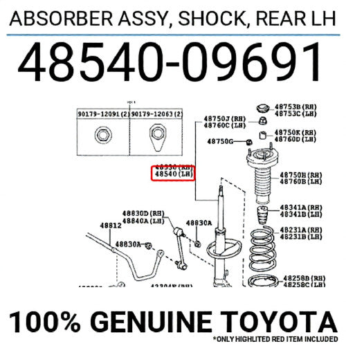 4854009691 Genuine Toyota ABSORBER ASSY, SHOCK, REAR LH 48540-09691 - GK Auto Parts