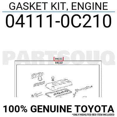 Toyota Genuine 04111-0C210 Gasket Kit Engine Overhaul 041110C210 OEM - GK Auto Parts